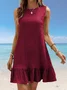 Women's Sleeveless Summer Red Plain Split Joint Crew Neck Daily Going Out Casual Mini A-Line Tank Dress