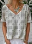 Simple Geometric V Neck Loose T-Shirt