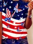 Women's Independence Day Butterfly Print Casual Round Neck Short Sleeve T-Shirt