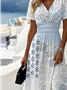 Regular Fit Striped V Neck Casual Dress With No