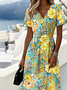 V Neck Gradient Pattern Regular Fit Casual Dress