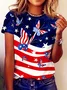 Women's Independence Day Butterfly Print Casual Round Neck Short Sleeve T-Shirt