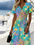 Casual Floral V Neck Regular Fit Dress