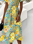 V Neck Gradient Pattern Regular Fit Casual Dress