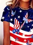 Women's Independence Day Butterfly Print Casual Round Neck Short Sleeve T-Shirt