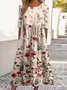 Casual Cotton Floral Crew Neck Dress With No