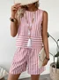Crew Neck Striped Casual Loose Two-Piece Set