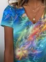 Women's Abstract Print Casual V-Neck Short Sleeve T-Shirt