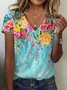 Women's Floral Print Casual V-Neck Short Sleeve T-Shirt