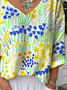 V Neck Floral Casual Loose T-Shirt