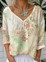 V Neck Casual Loose Gradient Pattern T-Shirt