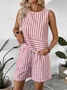 Crew Neck Striped Casual Loose Two-Piece Set