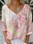 V Neck Casual Loose Gradient Pattern T-Shirt