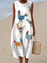 Casual Crew Neck Cotton Dress With No