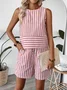 Crew Neck Striped Casual Loose Two-Piece Set
