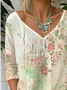 V Neck Casual Loose Gradient Pattern T-Shirt