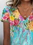 Women's Floral Print Casual V-Neck Short Sleeve T-Shirt