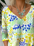 V Neck Floral Casual Loose T-Shirt