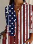 Women's Long Sleeve Shirt Spring/Fall As Picture Independence Day (Flag) Buckle Shirt Collar Daily Going Out Casual Top