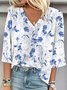 Loose Simple V Neck Floral Blouse