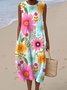 Plants Cotton Crew Neck Casual Dress With No