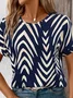 Women's Short Sleeve T-shirt Summer Purplish blue Striped Printing Crew Neck Daily Going Out Casual Top