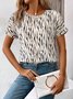 Women's Short Sleeve T-shirt Summer Apricot Abstract Stripes Printing Crew Neck Daily Going Out Casual Top