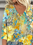 Gradient Pattern Loose V Neck Simple Blouse