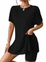 Women's Plain Daily Going Out Two-Piece Set Khaki Casual Summer Top With Pants Matching Set