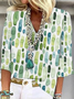 Print Casual V Neck Long Sleeve T-Shirt