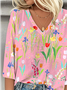 V Neck Loose Casual Floral Blouse