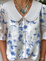 Floral Loose Simple Shawl Collar Shirt