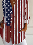 Women's Long Sleeve Shirt Spring/Fall As Picture Independence Day (Flag) Buckle Shirt Collar Daily Going Out Casual Top
