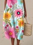 Plants Cotton Crew Neck Casual Dress With No