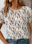 Women's Short Sleeve T-shirt Summer Apricot Abstract Stripes Printing Crew Neck Daily Going Out Casual Top