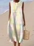 Regular Fit Colorblock Vacation Cotton Dress With No