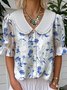 Floral Loose Simple Shawl Collar Shirt