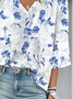 Loose Simple V Neck Floral Blouse