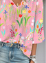 V Neck Loose Casual Floral Blouse