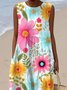Plants Cotton Crew Neck Casual Dress With No