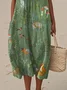 Vacation Cotton Crew Neck Painting Dress With No