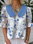 Floral Loose Simple Shawl Collar Shirt