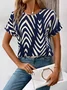 Women's Short Sleeve T-shirt Summer Purplish blue Striped Printing Crew Neck Daily Going Out Casual Top