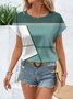 Women's Short Sleeve T-shirt Summer Blue Striped Printing Crew Neck Daily Going Out Casual Top