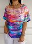 Cotton-Blend Gradient Pattern Crew Neck Casual T-Shirt