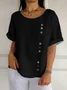 Loose Cotton-Blend Casual Plain T-Shirt