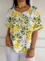 Casual Floral Cotton-Blend T-Shirt