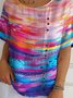 Cotton-Blend Gradient Pattern Crew Neck Casual T-Shirt