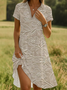 Women's Floral Print Lapel Short Sleeve Dress