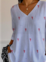 Women's V-neck three-quarter sleeve T-shirt
